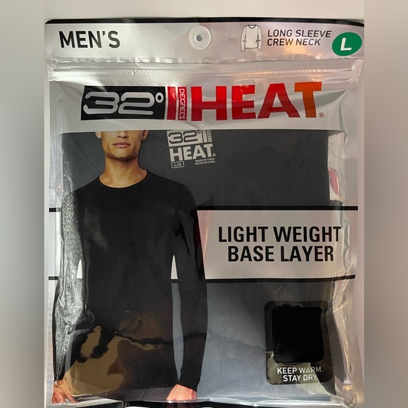 32Degrees Mens Light Weight Base Layer Crew Neck Solid Black New Warm Dry Lg - Picture 1 of 6